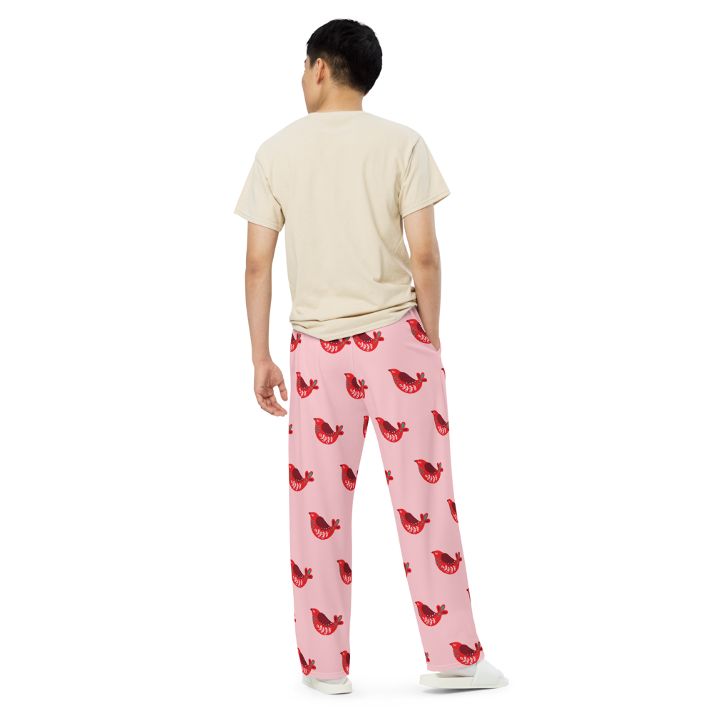 Christmas Birds unisex wide-leg pants