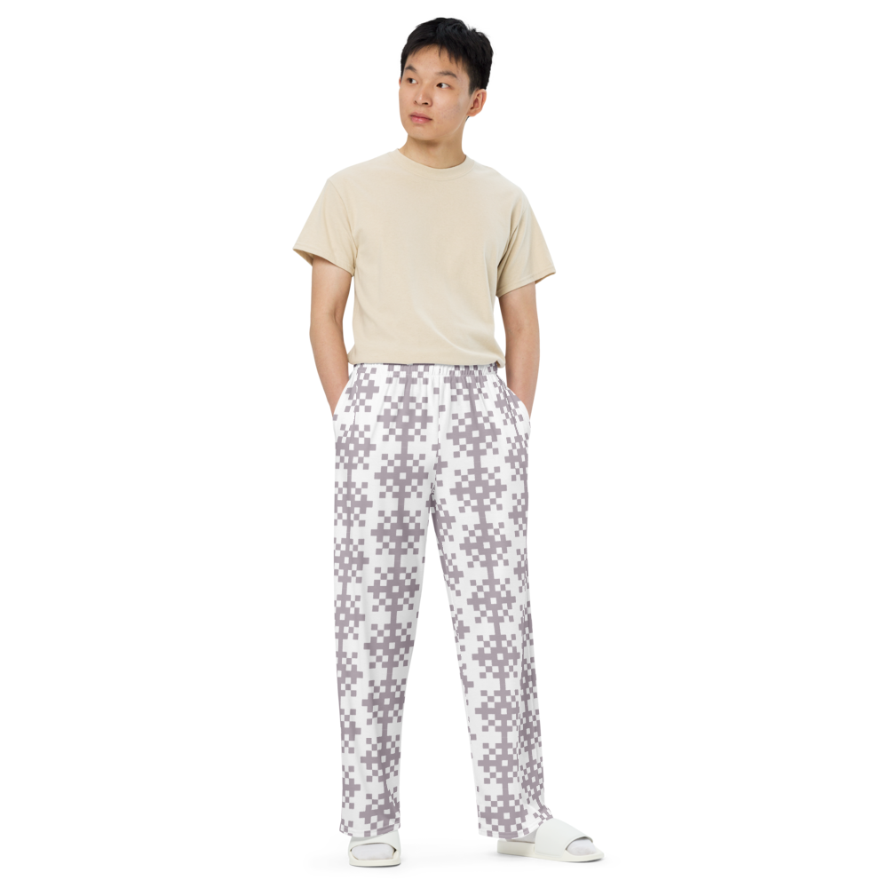 Pixelated Snow  unisex wide-leg pants