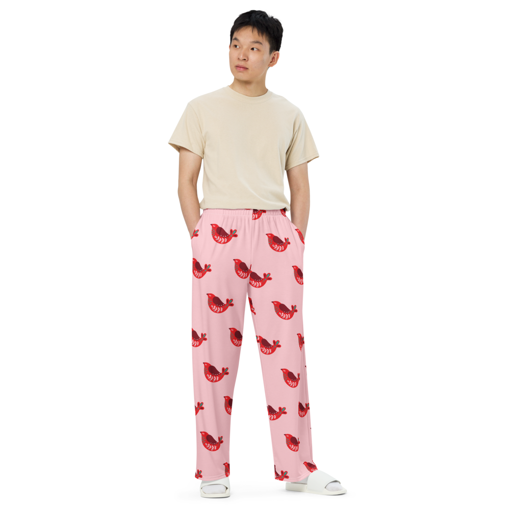Christmas Birds unisex wide-leg pants
