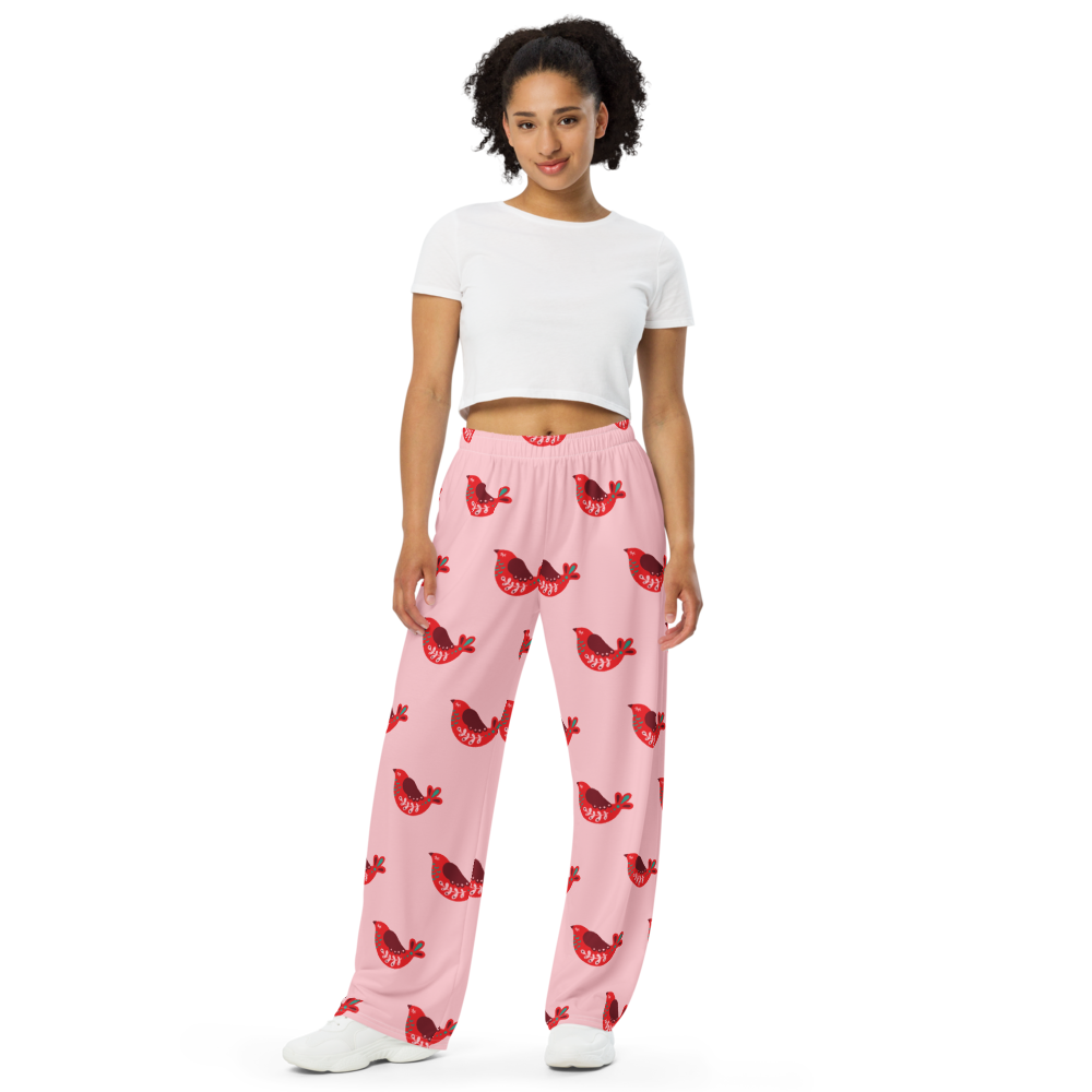 Christmas Birds unisex wide-leg pants