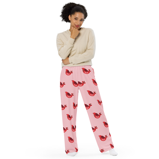 Christmas Birds unisex wide-leg pants