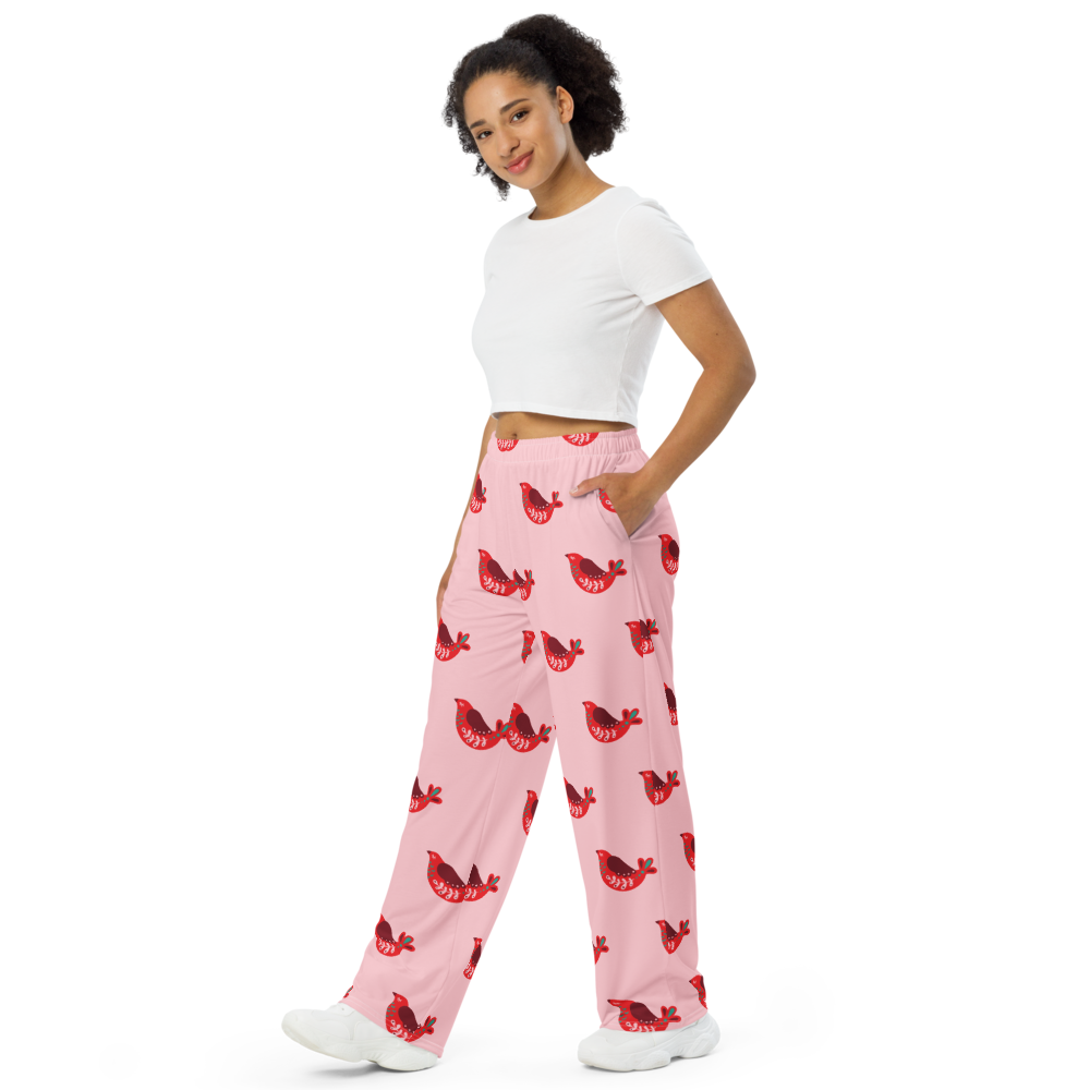 Christmas Birds unisex wide-leg pants