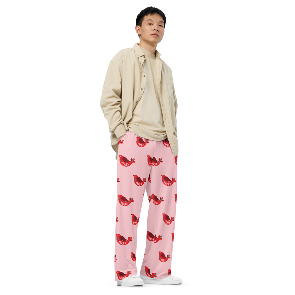 Christmas Birds unisex wide-leg pants