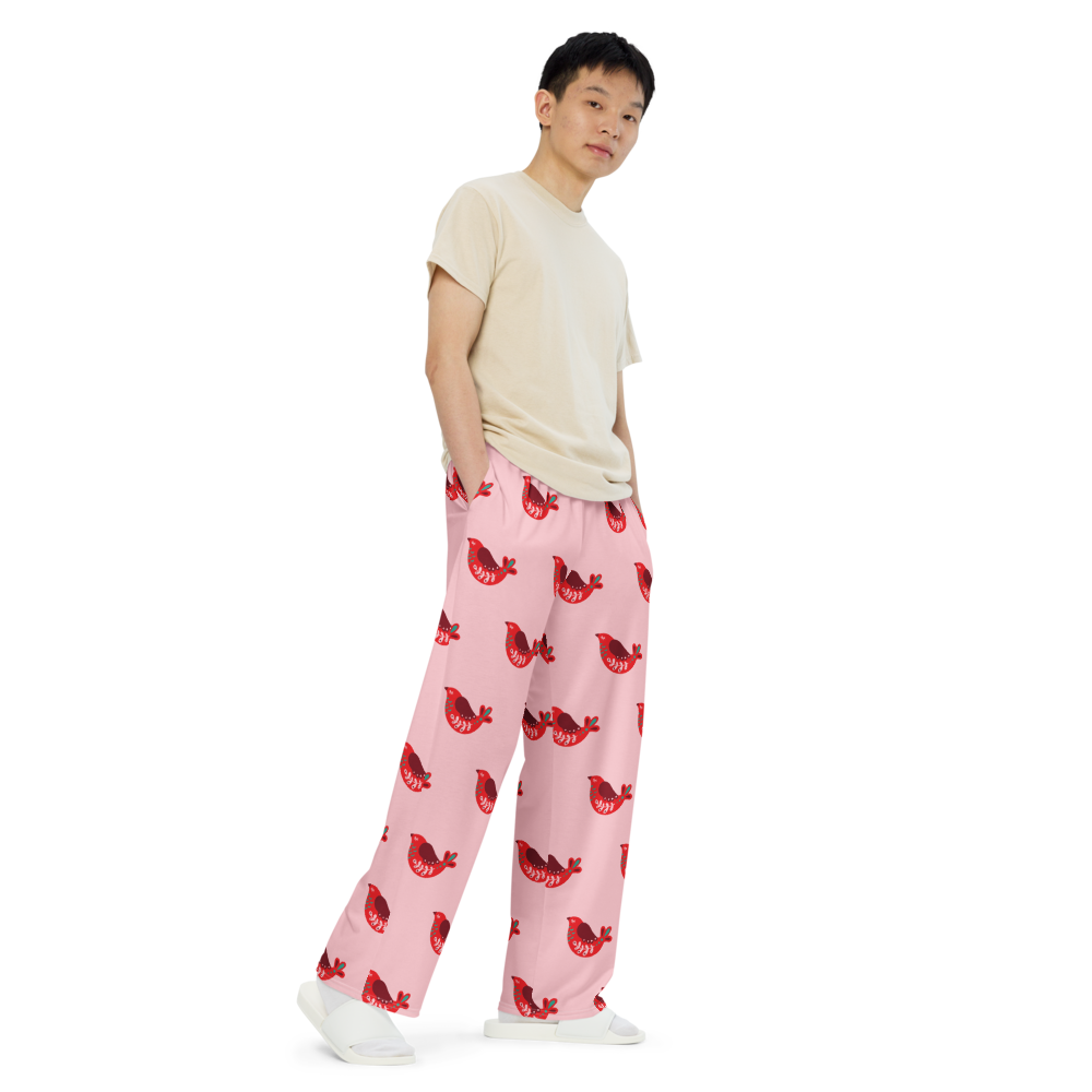 Christmas Birds unisex wide-leg pants
