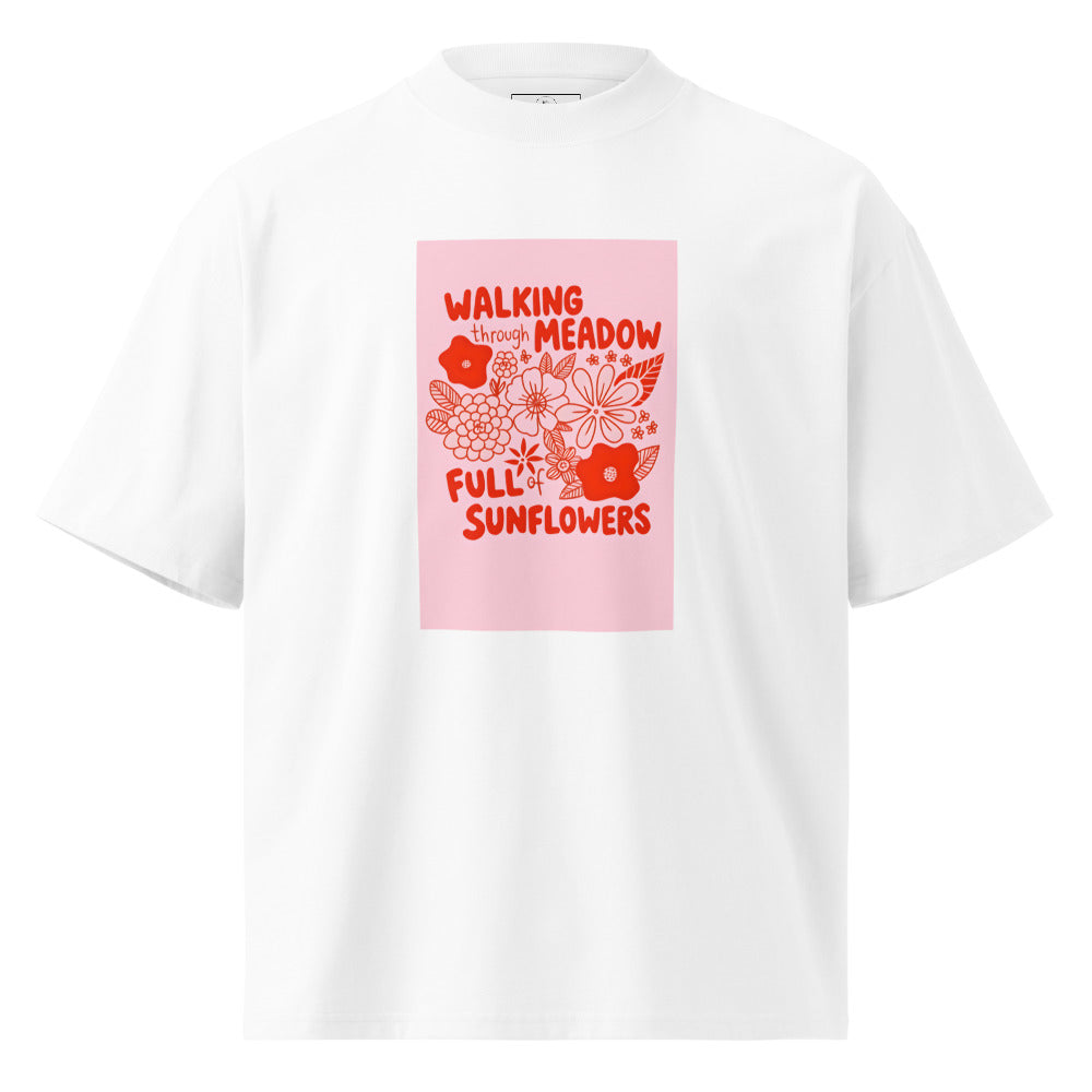 Walking though Meadows Graphic oversized high neck t-shirt
